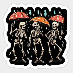 Laughing skeletons outside in the rain. Sticker